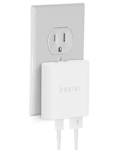 iHome 20W Dual USB-C and USB-A Charger Block, White