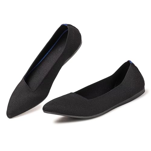 Women’s Black Pointed Toe Knit Slip On Walking Shoes