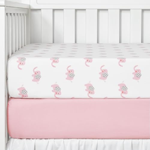 2 Pack Fitted Crib Sheet Set - Pink Elephant