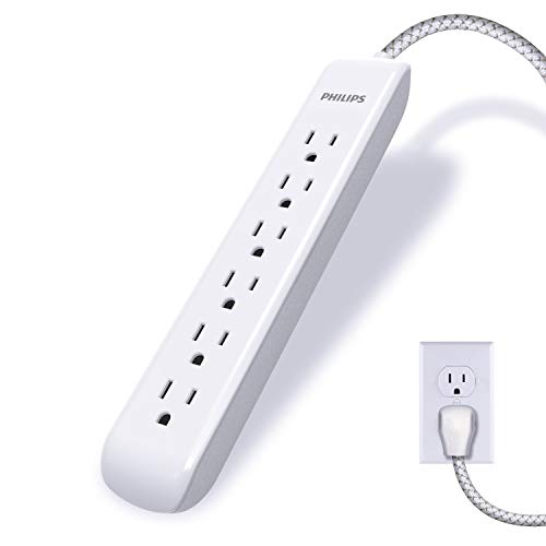 6-Outlet Surge Protector Power Strip with Braided Cord, 4 Ft, White