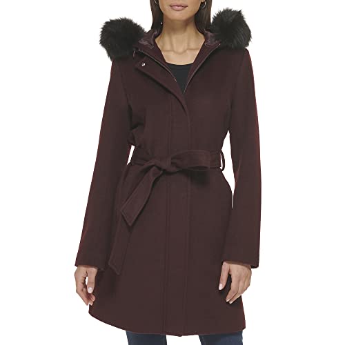 Cole Haan Women's Hooded Coat with Detachable Faux Fur Trim (Bordeaux)