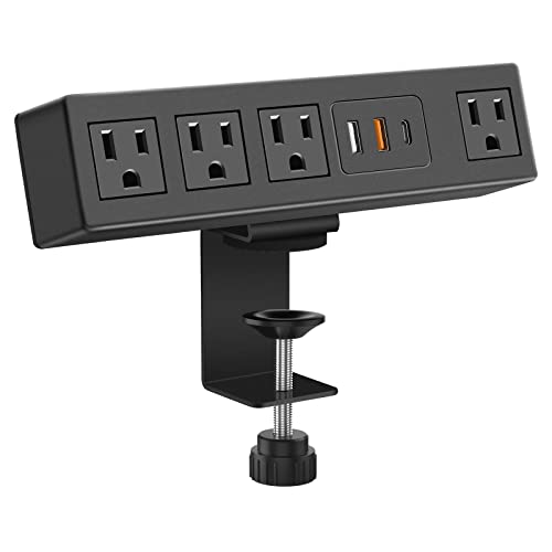 CCCEI Desk Clamp Power Strip with USB Ports, 6 FT, Black