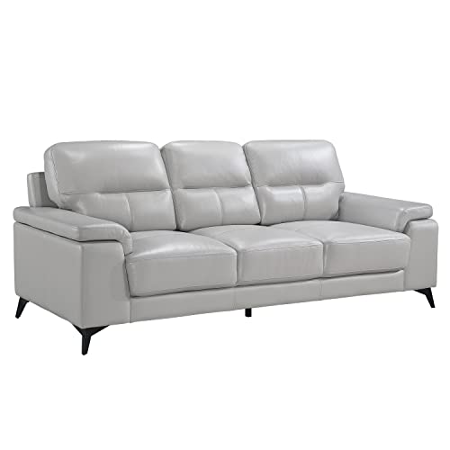 Lexicon Danica Top Grain Leather Sofa in Silver Gray
