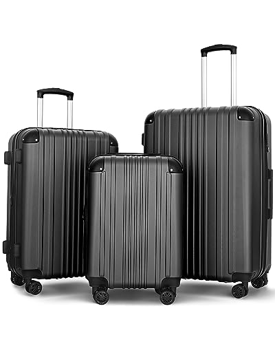 Widfre 3-Piece Expandable Luggage Set with TSA Lock - Black