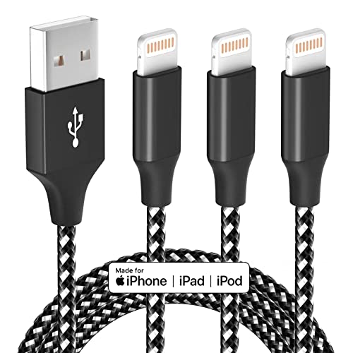 3-Pack 10ft MFi Certified Nylon Braided Lightning Cable for iPhone