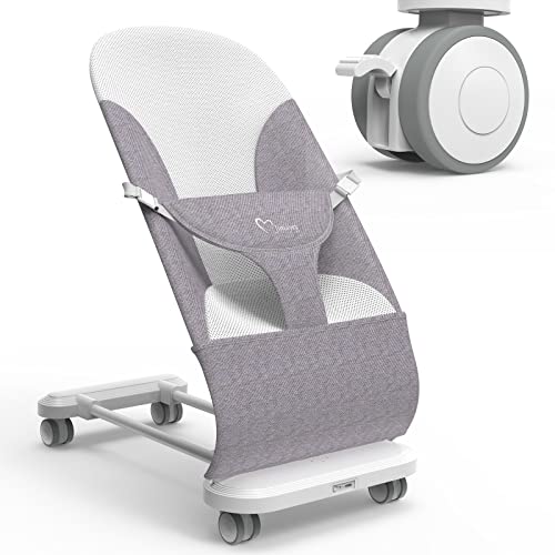 Adjustable Baby Bouncer with Removable Wheels, Gray