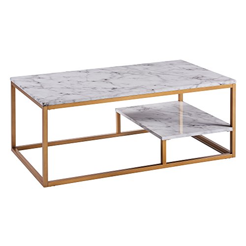 Teamson Home Marmo Faux Marble Modern Coffee Table with Storage Shelf