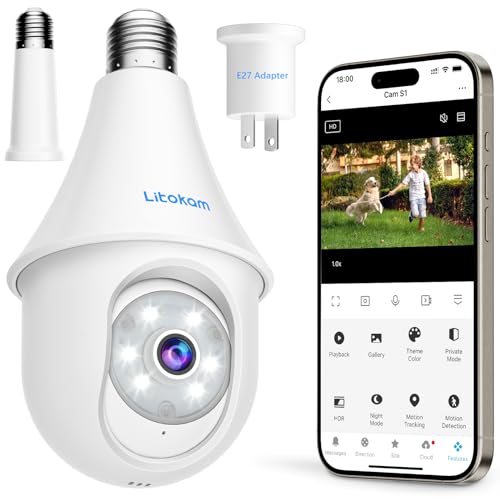 Wireless 2K Light Bulb Security Camera, 1-Pack