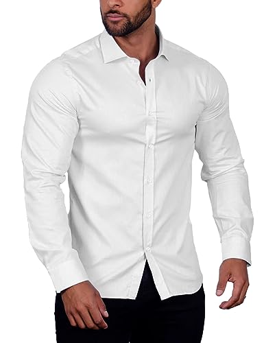 Men's Wrinkle Free Muscle Fit Dress Shirt, White