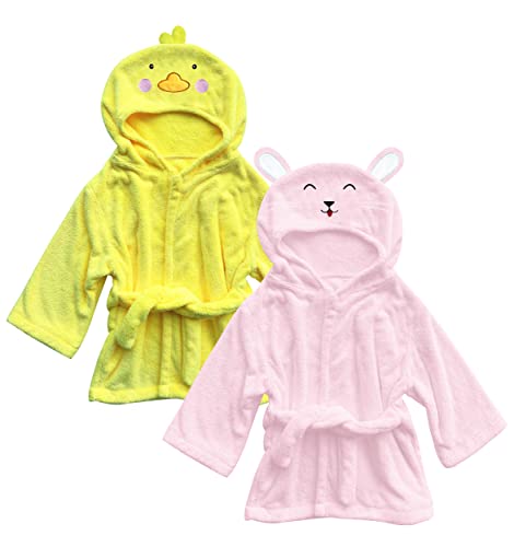 2 Pack Unisex Baby Animal Face Robe - Duck and Pink Rabbit