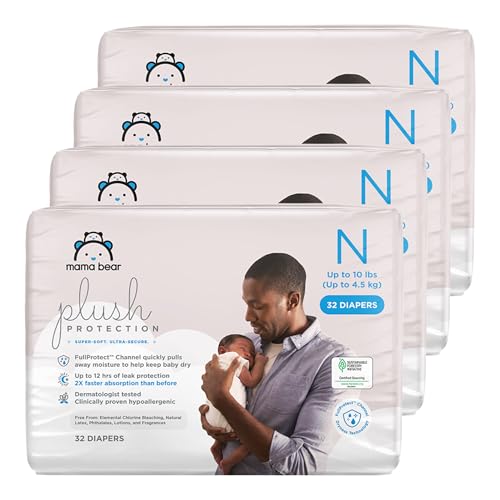 Mama Bear Plush Protection Newborn Diapers, 128 Count