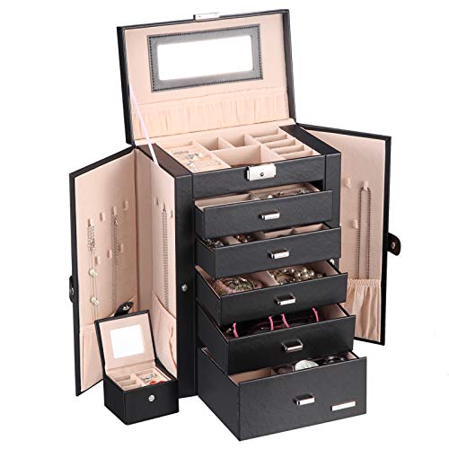 Homde Large Jewelry Box with Drawers and Travel Case - Black