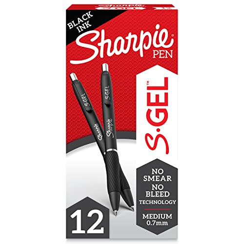 Sharpie S-Gel Medium Point Black Gel Pens, 12 Count