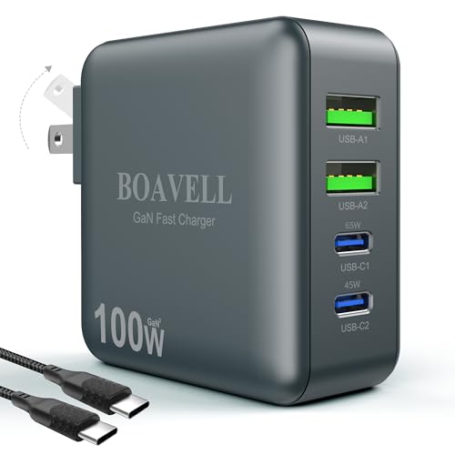 BOAVELL 100W 4-Port GaN USB C Wall Charger with 6FT USB-C Cable