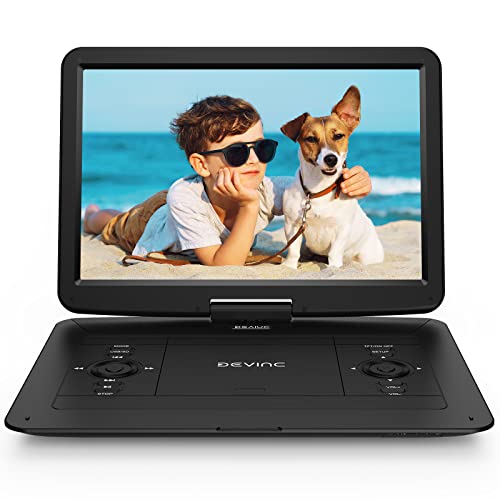 DEVINC 15.6" Portable DVD Player - Swivel Screen, Multiple Formats, Rechargeable Battery
