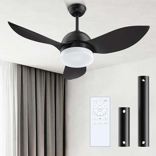 ROMASS 38" Black Ceiling Fan with Lights Remote