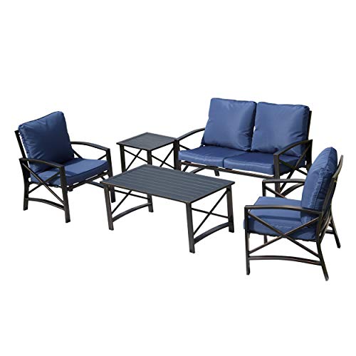 LOKATSE HOME 5-Piece Metal Patio Furniture Set, Blue