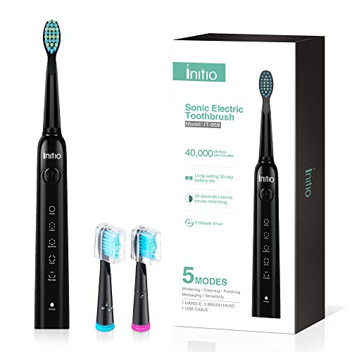 Initio Sonic Electric Toothbrush for Adults - 5 Modes, 3 Brush Heads