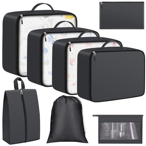 8-Set Durable Packing Cubes for Suitcases, Foldable and Lightweight