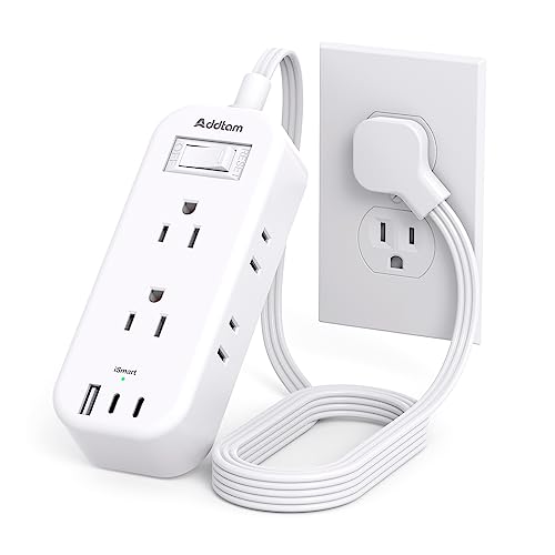 Travel Power Strip with USB and Flat Plug - 6 Outlets, 3 USB Ports