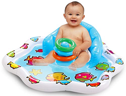 Infant Splash Mat with Backrest and Stackable Ring Toys