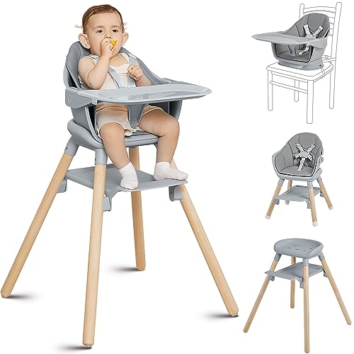 Wooden Convertible Baby High Chair for 2 Babies, Grey