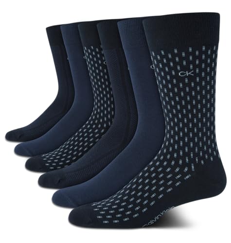 Calvin Klein Men's Dress Socks - 6 Pack Patterned Crew Socks