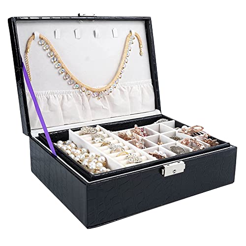 Hivory Jewelry Box - Double Layer Stackable Organizer for Rings, Earrings, Bracelets, and Necklace
