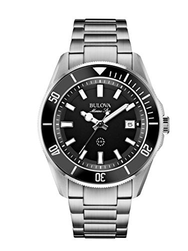 Bulova Men's Marine Star Series B Stainless Steel Calendar Quartz Watch - Black Dial, Style: 98B203