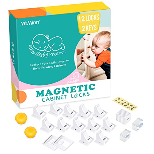 Child Safety Magnetic Cabinet Locks (12 Pack + 2 Keys)