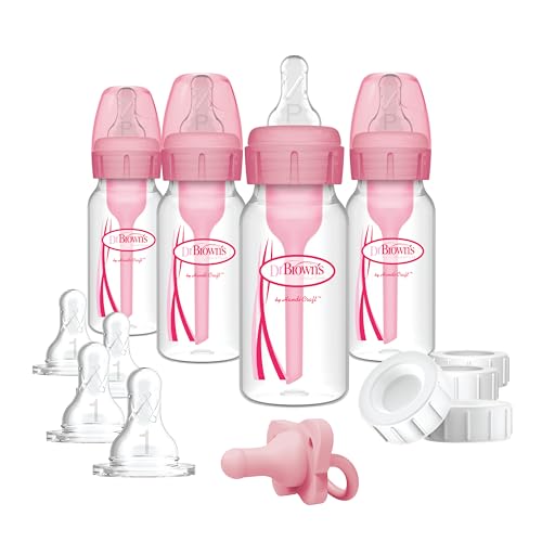 Dr. Brown's Anti-Colic Baby Bottle Feeding Set with Pacifier, Pink