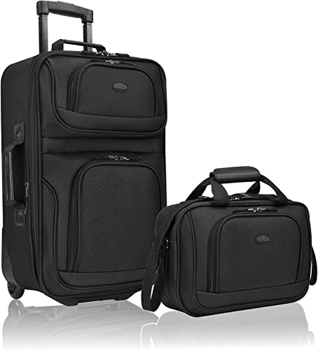 U.S. Traveler Rio Rugged Fabric Carry-on Luggage Set, Black, 2 Wheel, Set of 2