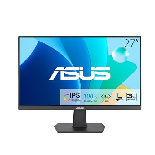 ASUS 27 Inch Monitor - 1080P, IPS, Full HD, Frameless, 100Hz, 1ms, Adaptive-Sync
