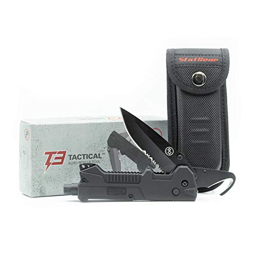 StatGear T3 Tactical Auto Rescue Tool - Multifunctional Rescue Knife with Glass Window Breaker