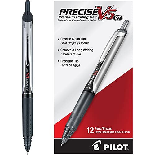 PILOT Precise V5 RT Refillable &amp; Retractable Liquid Ink Rolling Ball Pens, 12-Pack