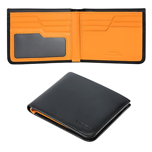 Calfskin Leather Slim RFID-Blocking Wallet for Men (Black)