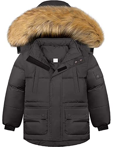 Szory Boys' Thicken Parka Coat - Winter Warm Jacket with Removable Fur Hood