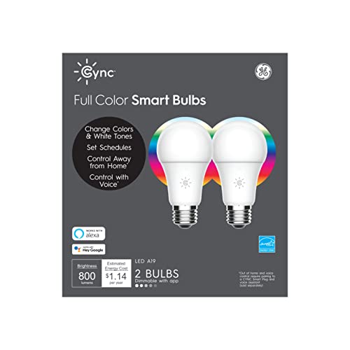 GE Lighting CYNC Smart LED Light Bulbs with Full Color (2 Pack)