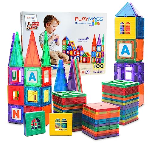 100-Piece Magnetic Tiles Building Blocks Set for Kids