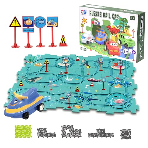 Kids Car Track Puzzle Set, Montessori Toys for 3-7 Year Olds