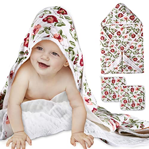 MUKIN Cotton Baby Hooded Towel and Washcloths Set