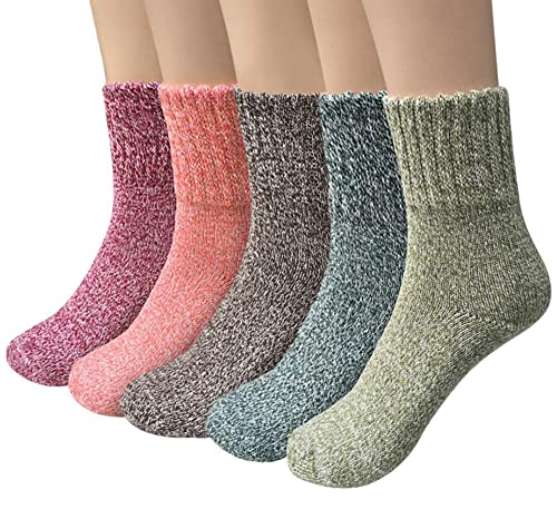 YSense Women's Winter Wool Socks - 5 Pairs, Various Colors