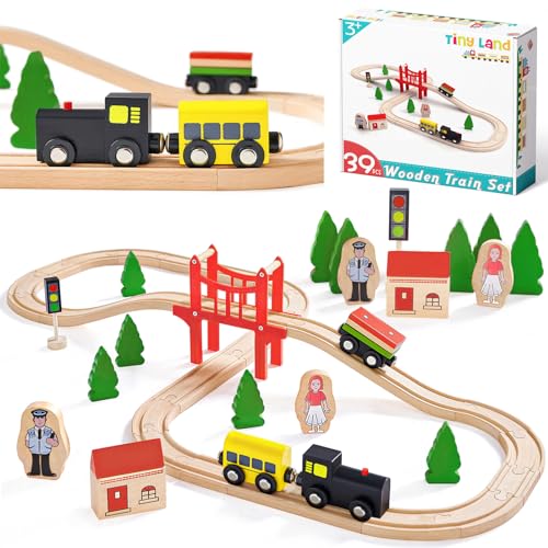 Wooden Train Set for Toddlers - 39 Pieces