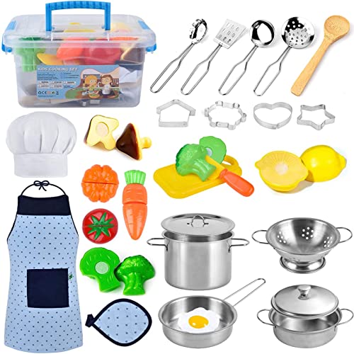 Kids Cooking and Baking Set with Stainless Steel Cookware Pots and Pans Set