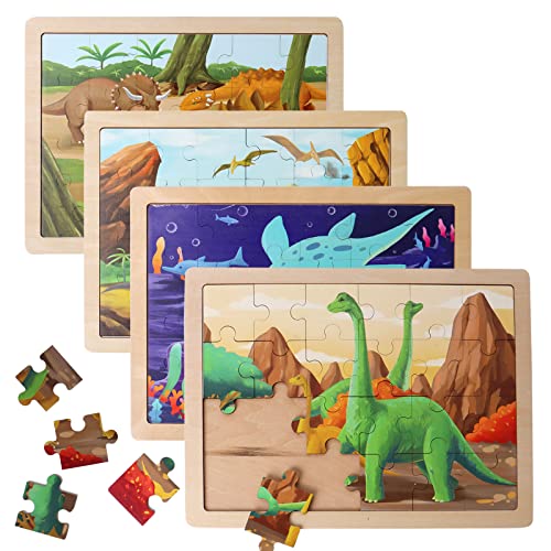 BESTAMTOY Wooden Dinosaur Puzzles for Kids