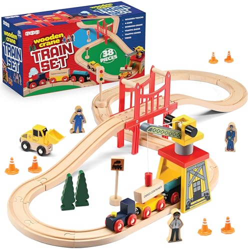 Wooden Train Set Toddler Toys - 38 Pieces