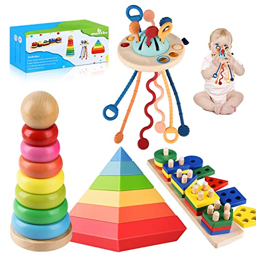 4 in 1 Montessori Baby Toys Set, Stacking &amp; Teething Toys