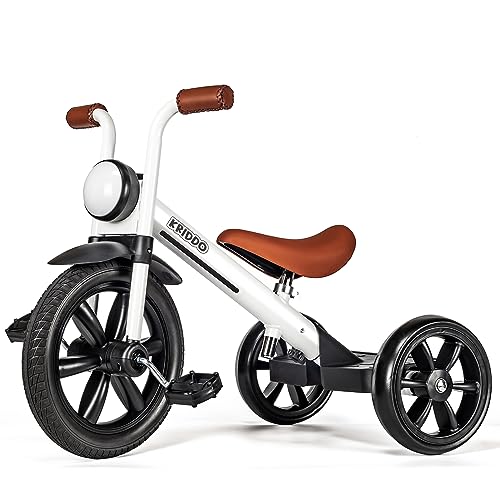 Kids Tricycle with Front Light and Adjustable Seat, White