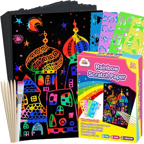 Scratch Paper Art Set, 60 Pcs Rainbow Magic for Kids