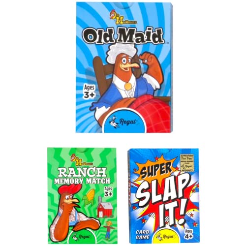 Regal Bingo Combo Game Pack - Slap It, Old Maid, Farm Match (3 Pack)